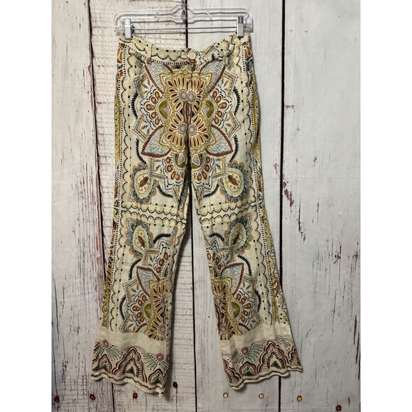 Zara Linen Blend Abstract Paisley Mini Flare Trouser Boho Women’s Size Small - Picture 1 of 10
